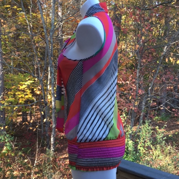 Celine x Champion ribbon tie neckline sleeveless colorful ribbed hem top size M - Picture 2 of 7